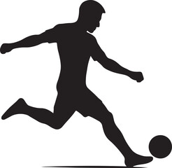 Silhouette of a soccer player kicking a ball on a white background