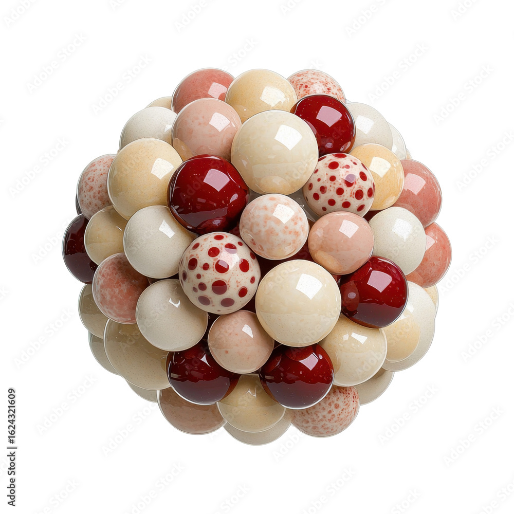 Poster colorful cluster of glossy spheres in a playful arrangement showcasing various patterns and textures