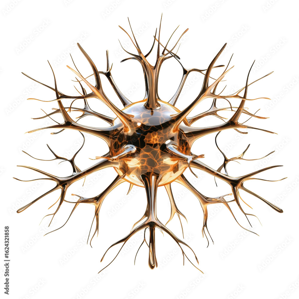Aufkleber intricate structure of a neuron with branching dendrites and smooth cell body in 3d rendering for sc