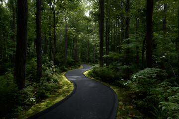 Fototapeta premium Tranquil Adventure: Cycle Through Nature's Lush Canopy on a Serene Woodland Trail