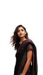 Fototapeta premium Black saree fashion: elegant indian woman in traditional dress