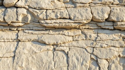 Fototapeta premium Stacked stone blocks creating a textured wall with varied shapes, sizes, and subtle tonal shifts
