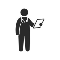 Medical professional icon with stethoscope and tablet silhouette