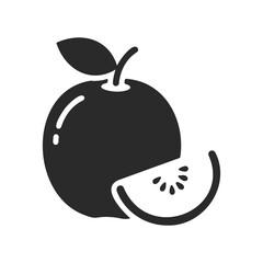 Obraz premium Apple icon with leaf and sliced segment in black and white illustration