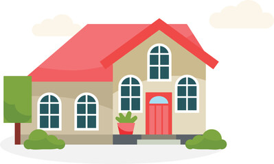 vector illustration of a pink and cream house