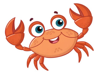 Fototapeta premium Cute cartoon crab with big eyes and raised claws waving hello