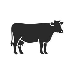 Silhouette of a cow with horns on white background