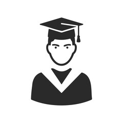 Graduation icon: male graduate silhouette with cap and gown