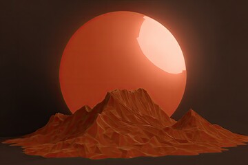 Orange mountains, large orb, minimalist