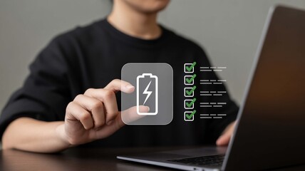 Powering through tasks with efficient battery life and a completed checklist, perfect for showcasing productivity and seamless workflow in today's digital world