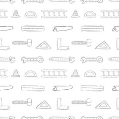 hand drawn construction tools seamless pattern
