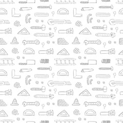 hand drawn construction tools seamless pattern