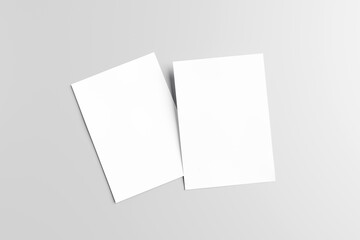 Empty paper note template of A4 format with soft shadows isolated on white background. 3d rendering