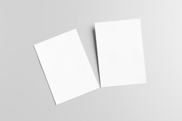 Empty paper note template of A4 format with soft shadows isolated on white background. 3d rendering