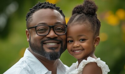 Black African American father and child, dad and daughter bonding. The image symbolizes family love and affection, emphasizing a positive father figure and quality time together, Generative AI