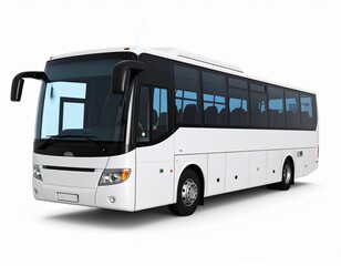 Modern White Tour Bus on a White Background