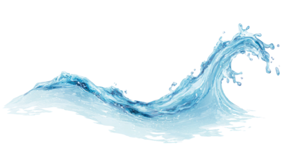 A stylized, light-blue wave, abstractly depicted with splashing water