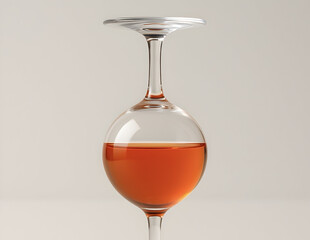 Abnormal upside down wine glass with red liquid