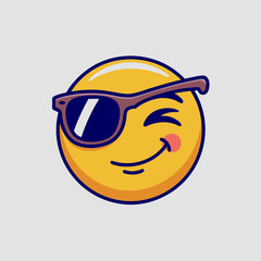 Winking emoji with sunglasses expressing coolness and playful attitude on a light gray backdrop