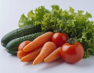 Fresh Organic Vegetables on White Background – Top View