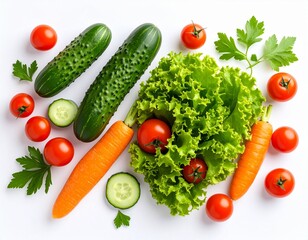 Fresh Organic Vegetables on White Background – Top View