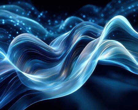 Abstract flowing lines of blue and light