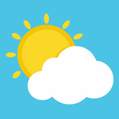 Fototapeta premium Bright sun partially hidden by a fluffy white cloud