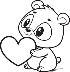 Cute Cartoon Raccoon Holding Umbrella in Black and White Coloring Page