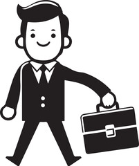 Businessman and Briefcase Vector Icons – Black and White Illustrations	