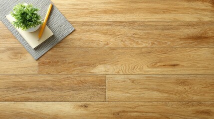 Wood Floor Desk, Plant, Note: Home Office Mockup [60 chars]