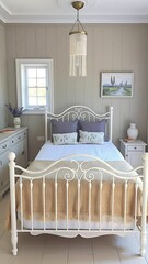 Seaside-Inspired Bedroom in Natural Linen and Pastel Purple Hues