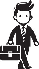 Businessman and Briefcase Vector Icons – Black and White Illustrations	