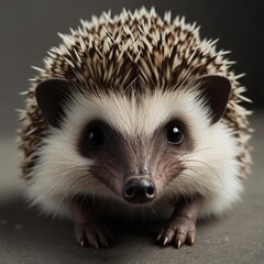 Fototapeta premium Adorable baby hedgehog posing for a portrait captured in high detail with soft studio lighting highlighting its spines and cute face