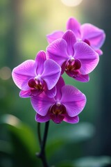 Obraz premium Intense violet orchids in full bloom, dreamy bokeh, texture, flower, beauty