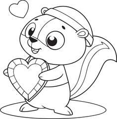 Cute Cartoon Raccoon Holding Umbrella in Black and White Coloring Page