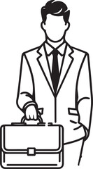 Businessman and Briefcase Vector Icons – Black and White Illustrations	