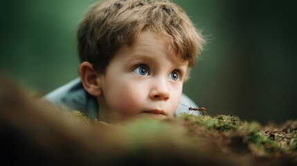Boy Watching Ant: Nature, Curiosity, Childhood, Explore