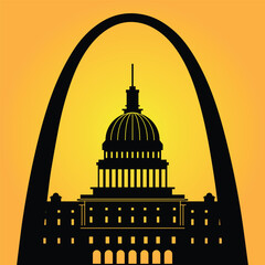 Saint Louis Skyline Sketch, St.Louis skyline horizontal banner. Black and Yellow silhouette of St.Louis, Missouri.