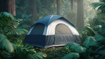 Camping Tent in Lush Forest - Outdoor Adventure & Travel