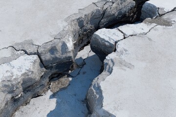 Cracked concrete surface,  deep fissure