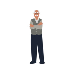 Elderly Man Standing with Arms Crossed Vector Character Illustration. Happy mature guy feeling confident and relaxed 
