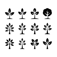 Set of Black Tree Icons Isolated on White Background Representing Growth Nature and Environmental Concepts in Modern Design