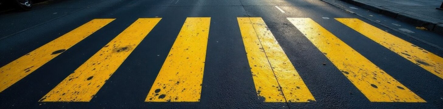 Fototapeta Yellow crosswalk on dark, circular-patterned wall , transportation, industrial, contrast