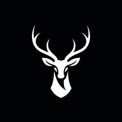 Simple white antlered deer icon on black, great for elegant signage, hunting gear, and logo templates.

