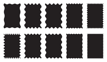 Set of frames with zigzag edge, scallop edge shape. Rectangle shape frame with zigzag edge. Postage stamp borders set vector. Wavy edge frame or shape. 
