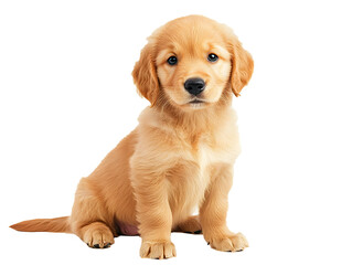 Adorable Golden Retriever Puppy Sitting on White Background / PNG