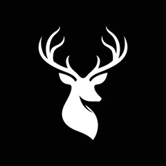 White deer head vector icon in silhouette on black, ideal for forest labels, adventure logos, and rustic branding.

