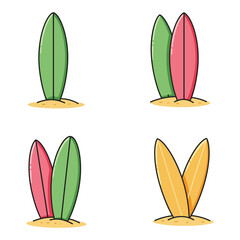 Colorful Surfboard Illustrations on Sand Summer Beach Holiday Vacation Concept