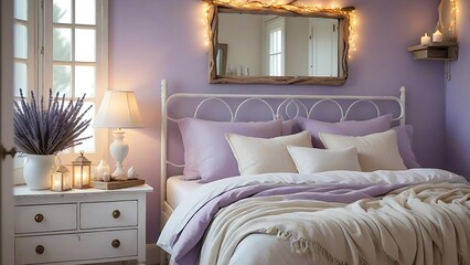 Mediterranean Interior in Soft Neutrals and Lavender Highlights