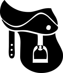 Black silhouette of an English horse riding saddle with visible stirrups and flaps; ideal for equestrian designs.
